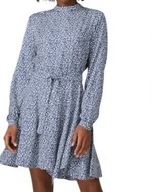 Derek Lam Blue Floral Mini Dress Size 12 Modest Fit Flare Cottage Designer $500
